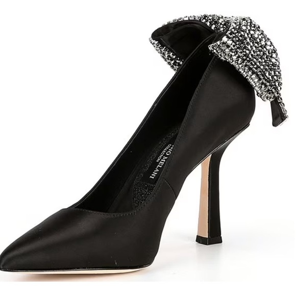 Antonio Melani Black Satin Crystal Bow Apollo Bow Satin Pump NWOB Size 8.5M - Picture 2 of 15